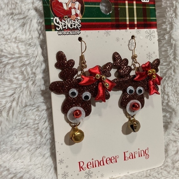 NEW Spencer’s Reindeer Jingle Bell Christmas Earrings - Picture 3 of 7